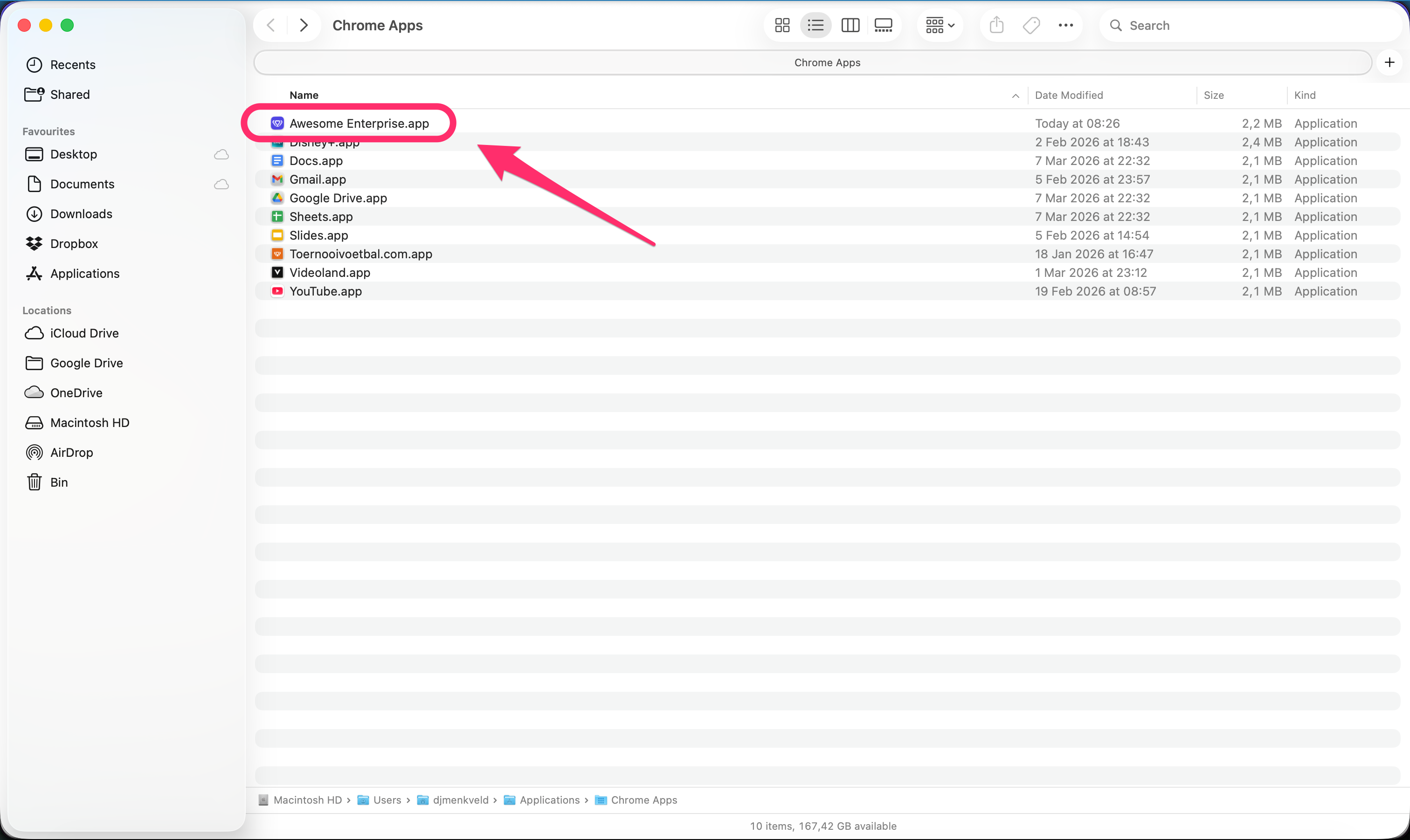 App im Chrome-Apps-Ordner gespeichert